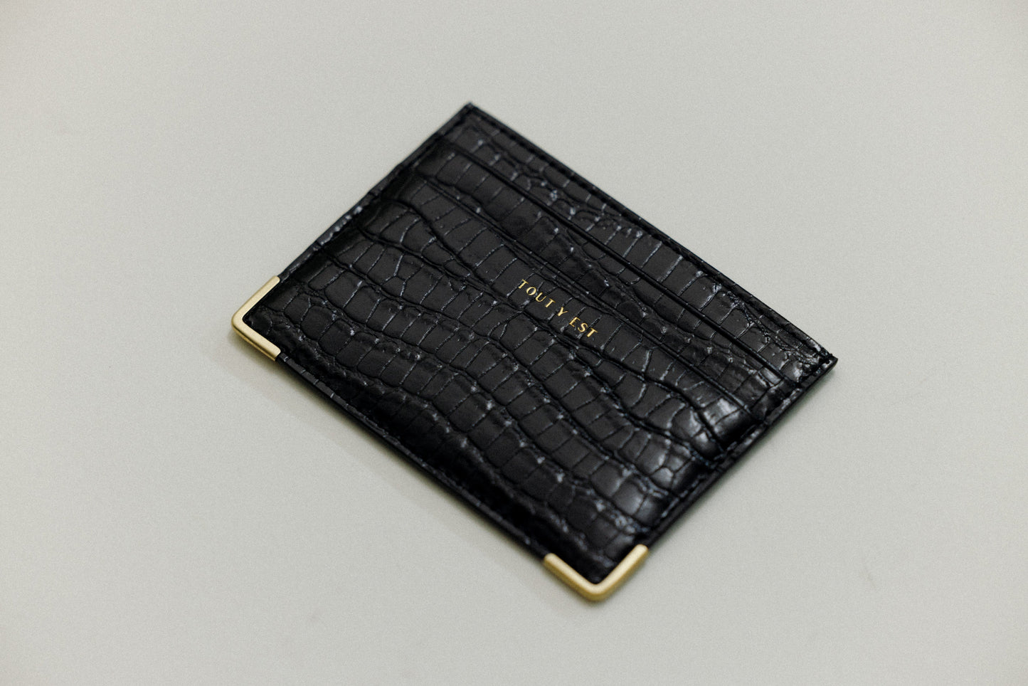PORTE CARTES ANGLES CROCO BLACK