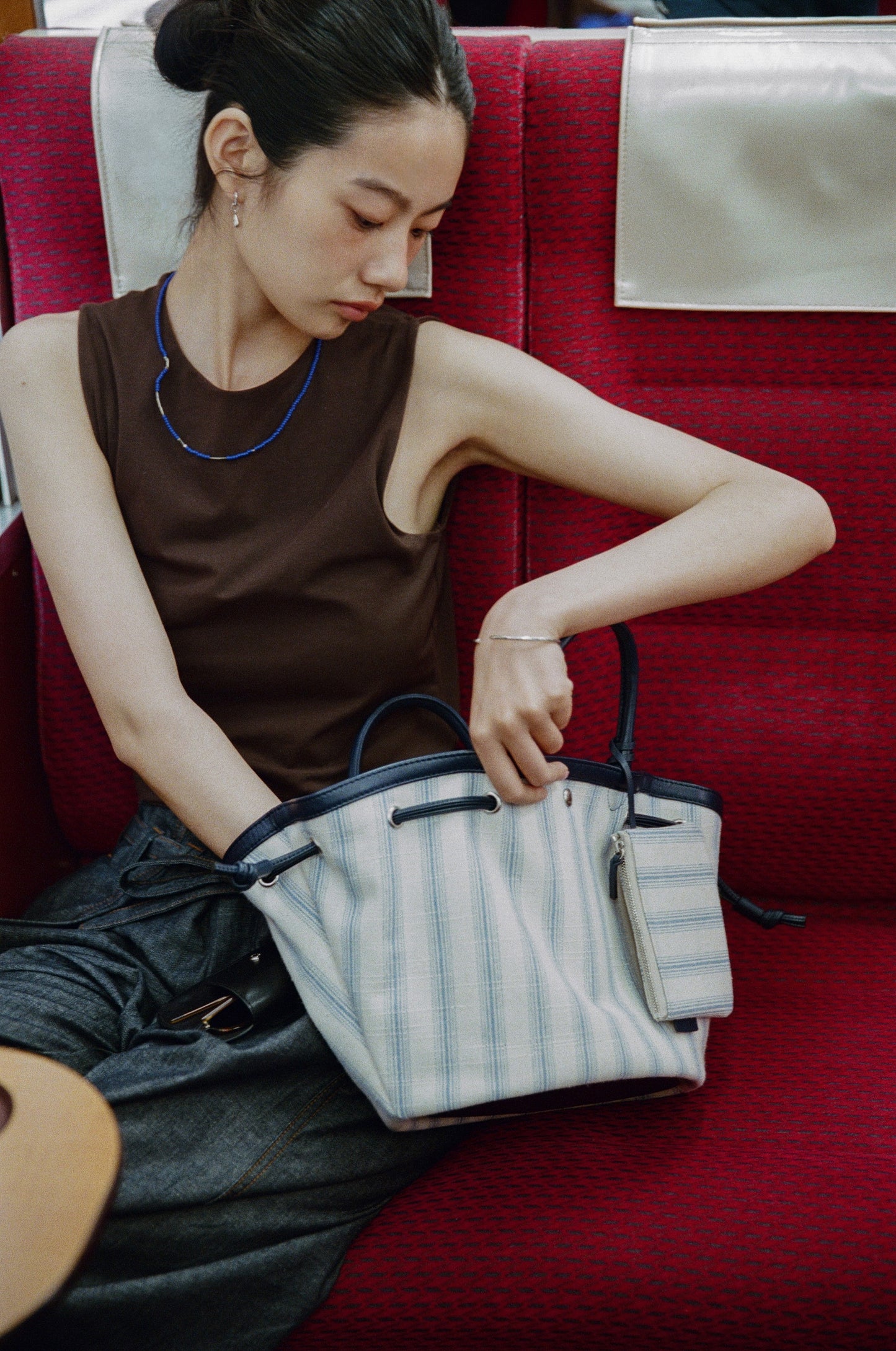 SAC COQUILLE SMALL BLUE STRIPE
